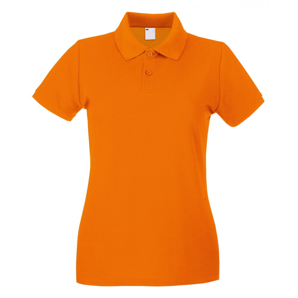 (Medium, Bright Orange) Womens/Ladies Fitted Short Sleeve Casual Polo Shirt