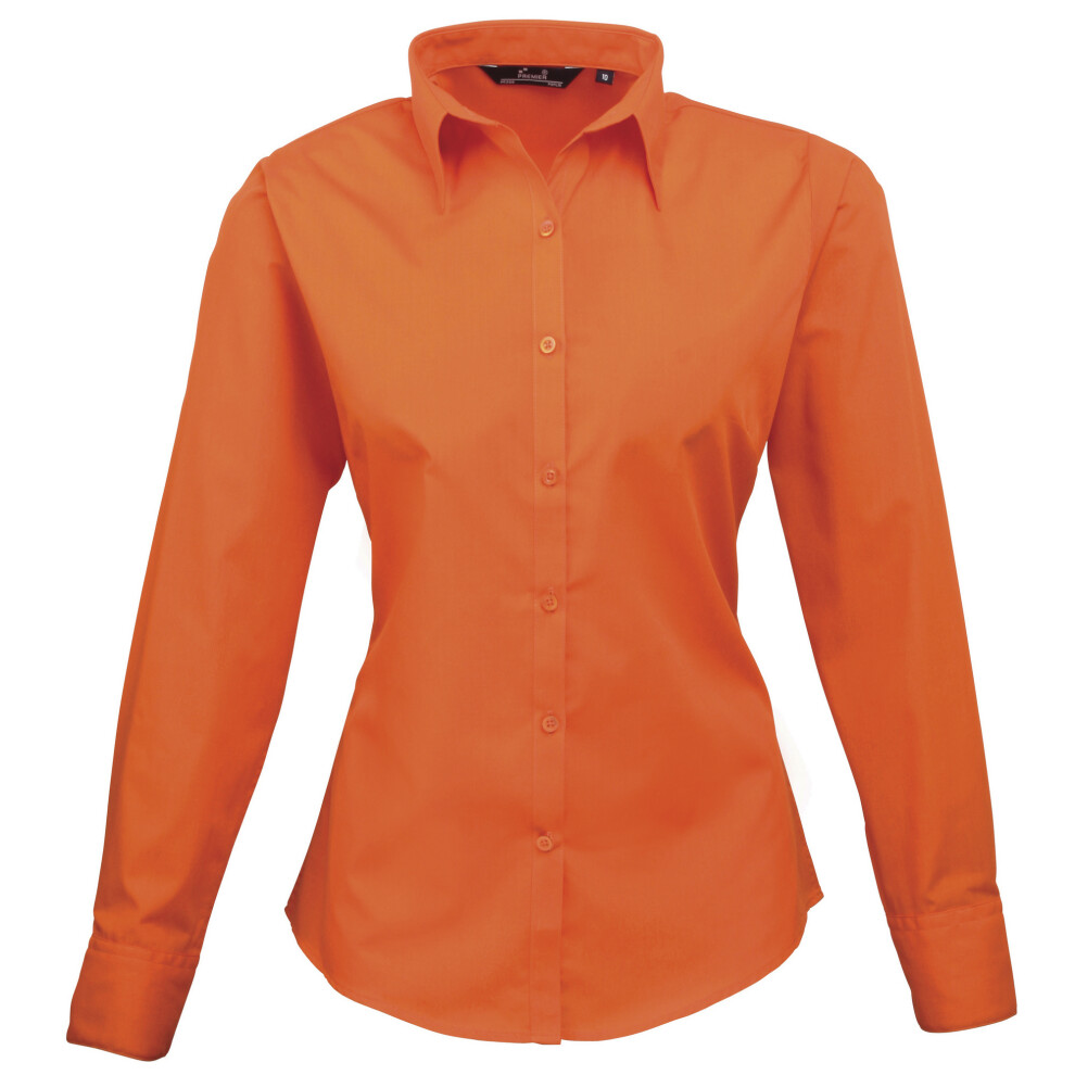 Poplin Long Sleeve Blouse Plain Work Shirt