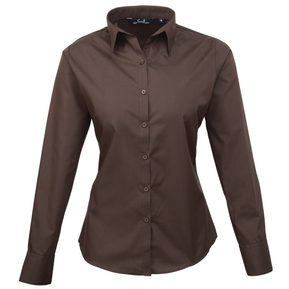 Poplin Long Sleeve Blouse Plain Work Shirt