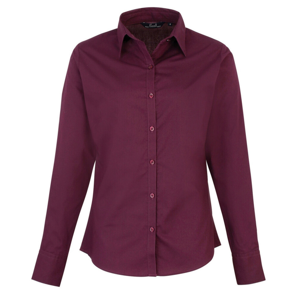 Poplin Long Sleeve Blouse Plain Work Shirt