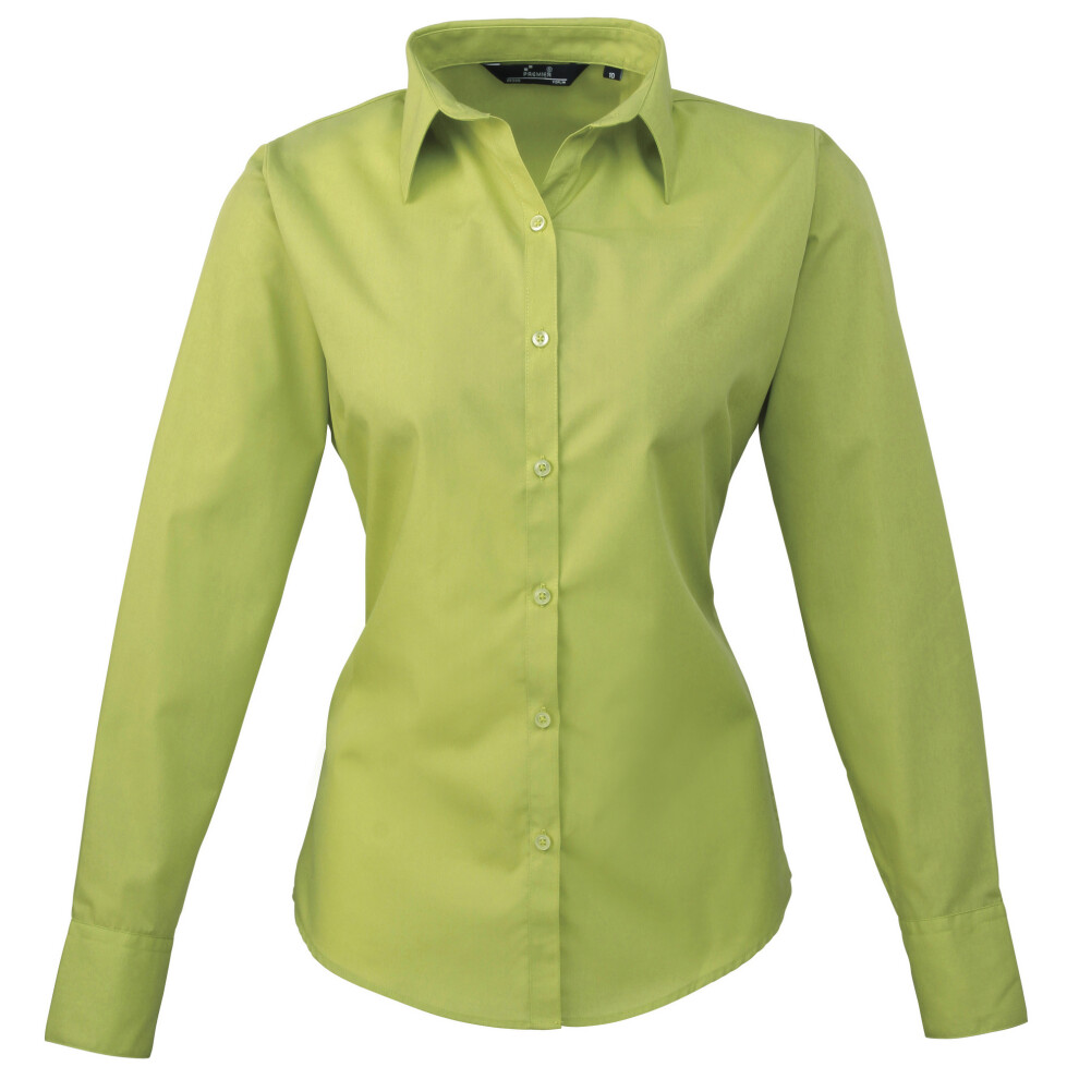 (24, Lime) Premier Womens/Ladies Poplin Long Sleeve Blouse / Plain Work Shirt