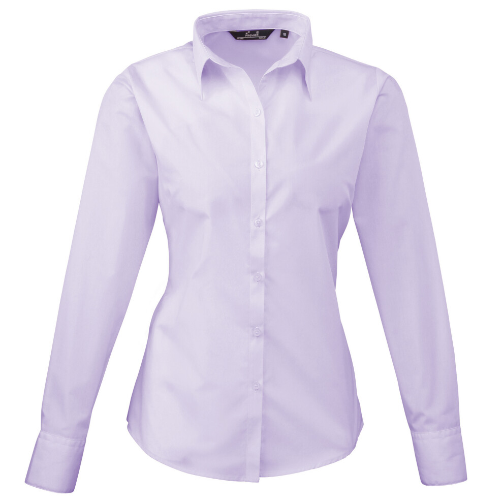 (22, Lilac) Premier Womens/Ladies Poplin Long Sleeve Blouse / Plain Work Shirt