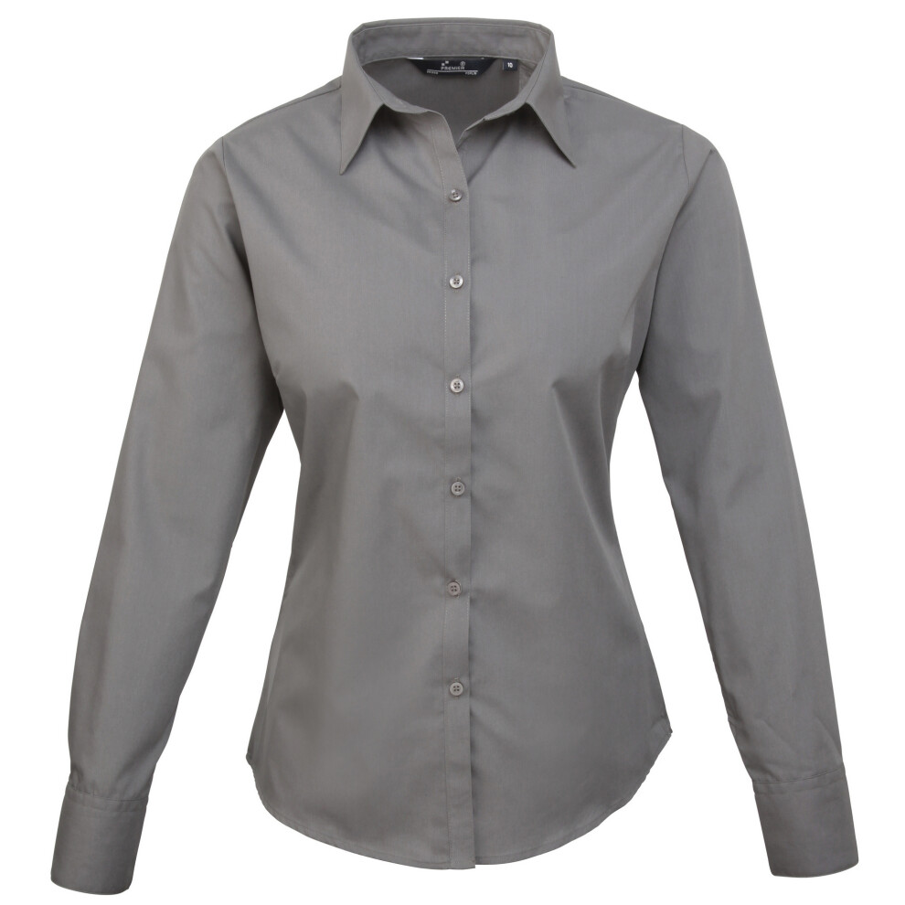 Poplin Long Sleeve Blouse Plain Work Shirt