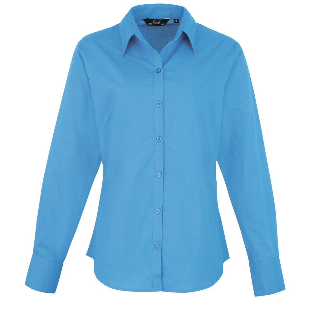 Poplin Long Sleeve Blouse Plain Work Shirt