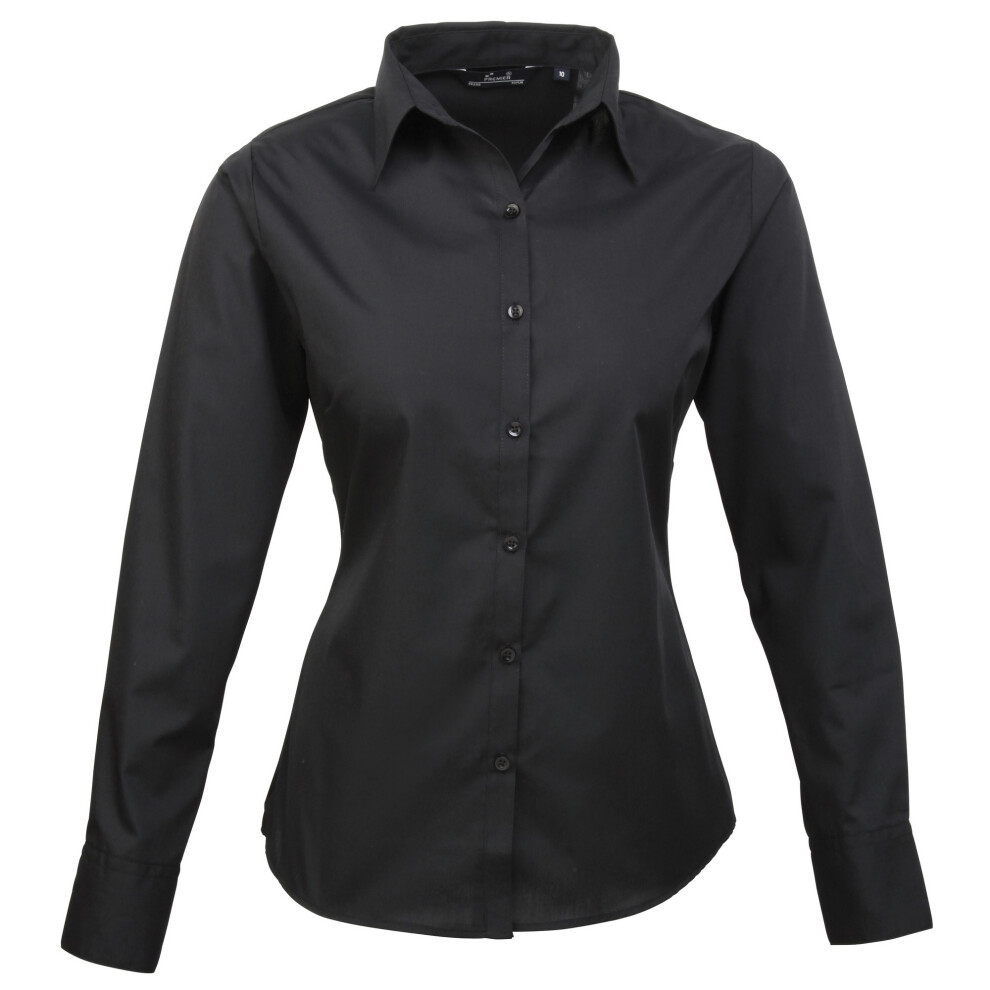 Poplin Long Sleeve Blouse Plain Work Shirt