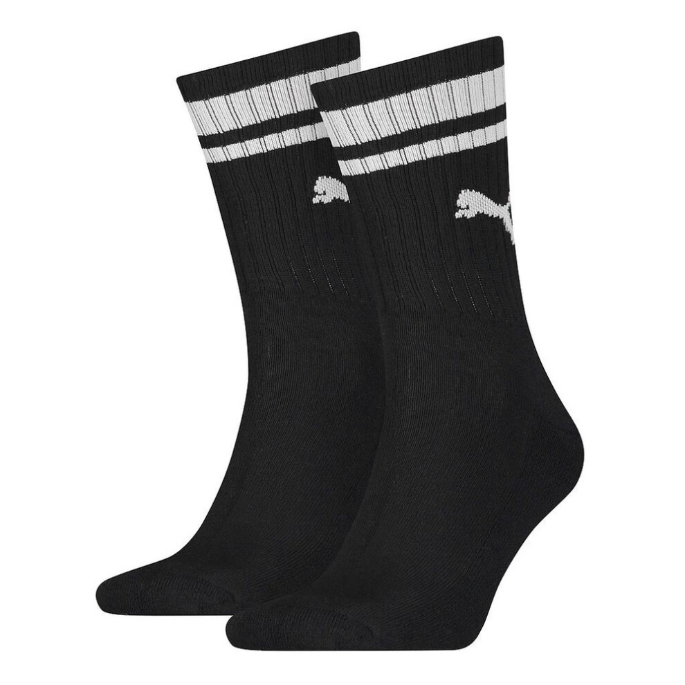 (6 UK-8 UK, Black/White) Puma Unisex Adult Heritage Stripe Crew Socks (Pack of 2)