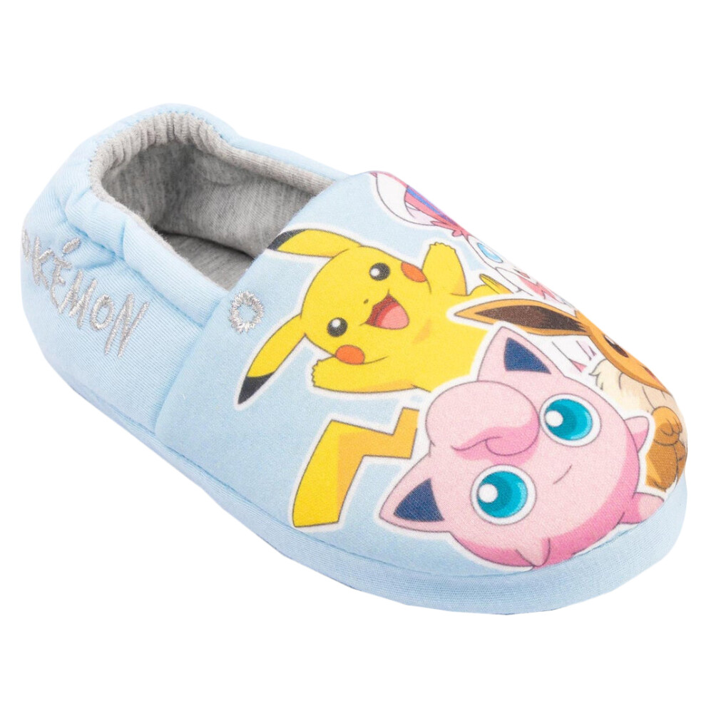 (13 UK Child, Pastel Blue/Yellow/Pink) Pokemon Girls Slippers