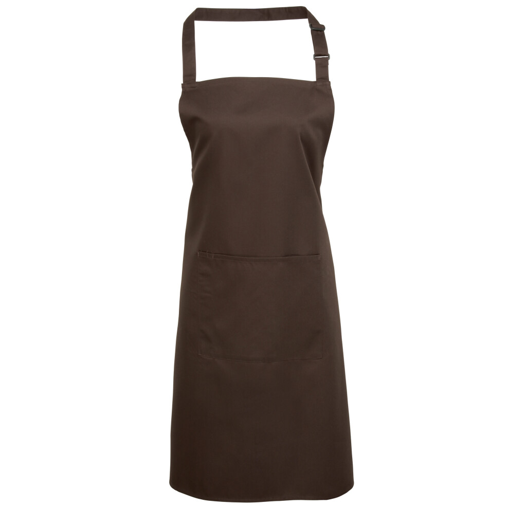 (One Size, Brown) Premier Ladies/Womens Colours Bip Apron With Pocket / Workwear (Pack of 2)