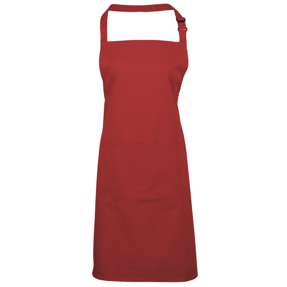 (One Size, Red) Premier Ladies/Womens Colours Bip Apron With Pocket / Workwear (Pack of 2)