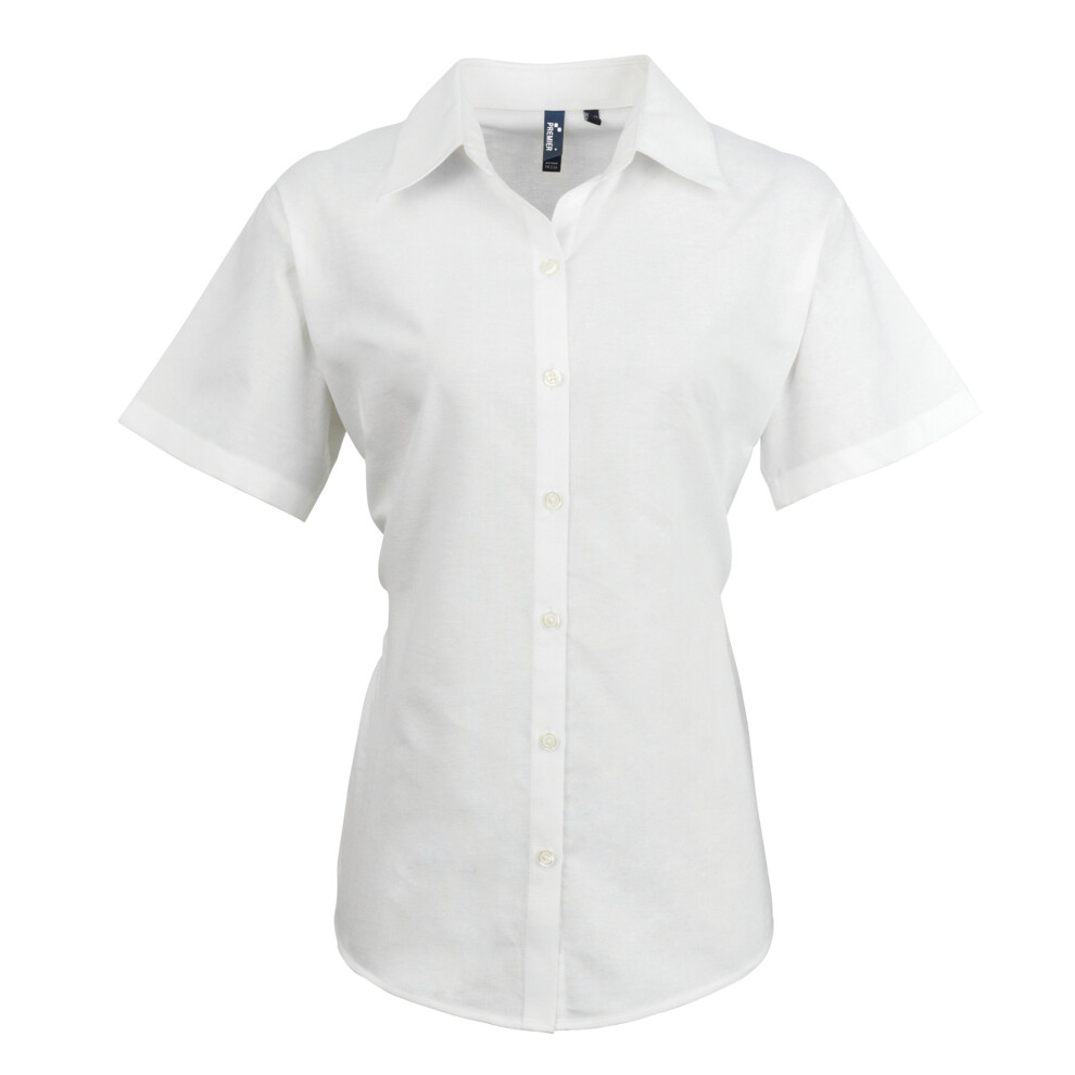 (14, White) Premier Womens/Ladies Signature Oxford Short Sleeve Work Shirt