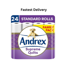 Andrex Supreme Quilts Quilted Toilet Paper Toilet Roll Pack 25% Thicker Than Before to Provide Ultimate Quilted Comfort with Unique Air Pocket Texture