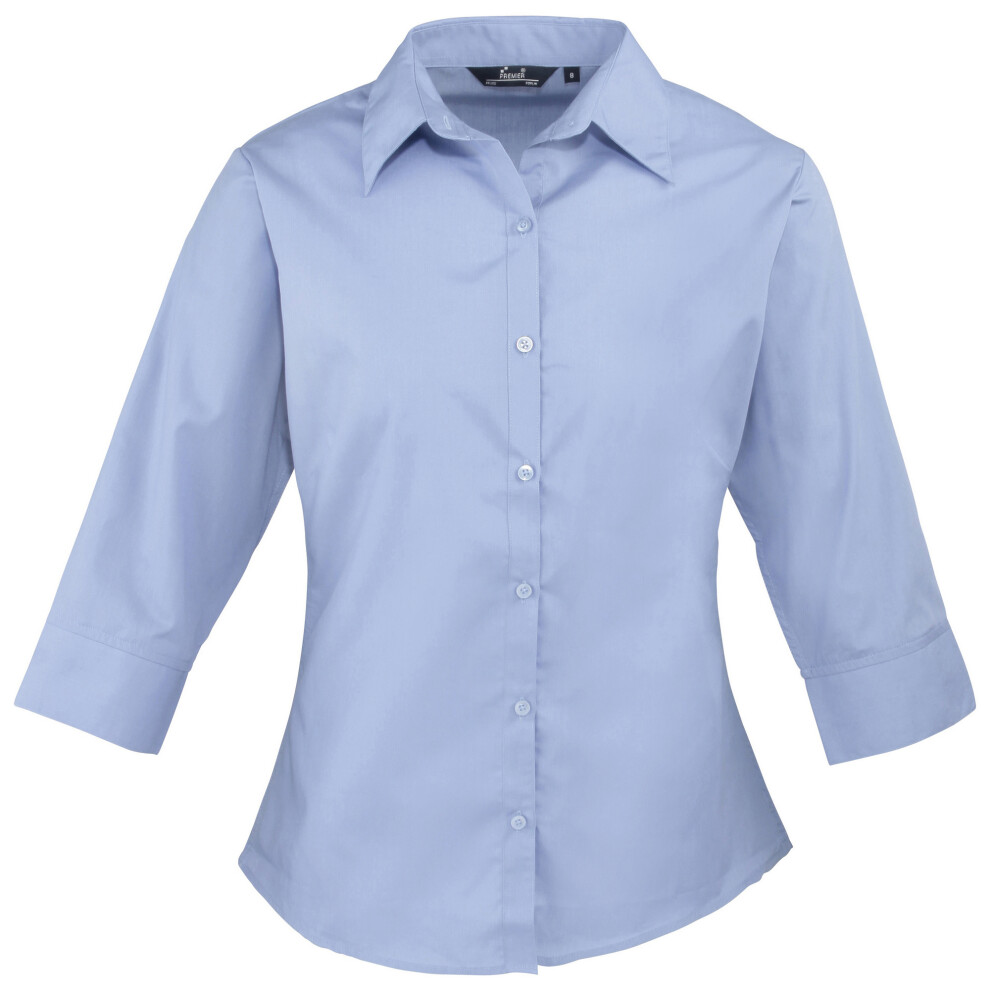 3 4 Sleeve Poplin Blouse Plain Work Shirt