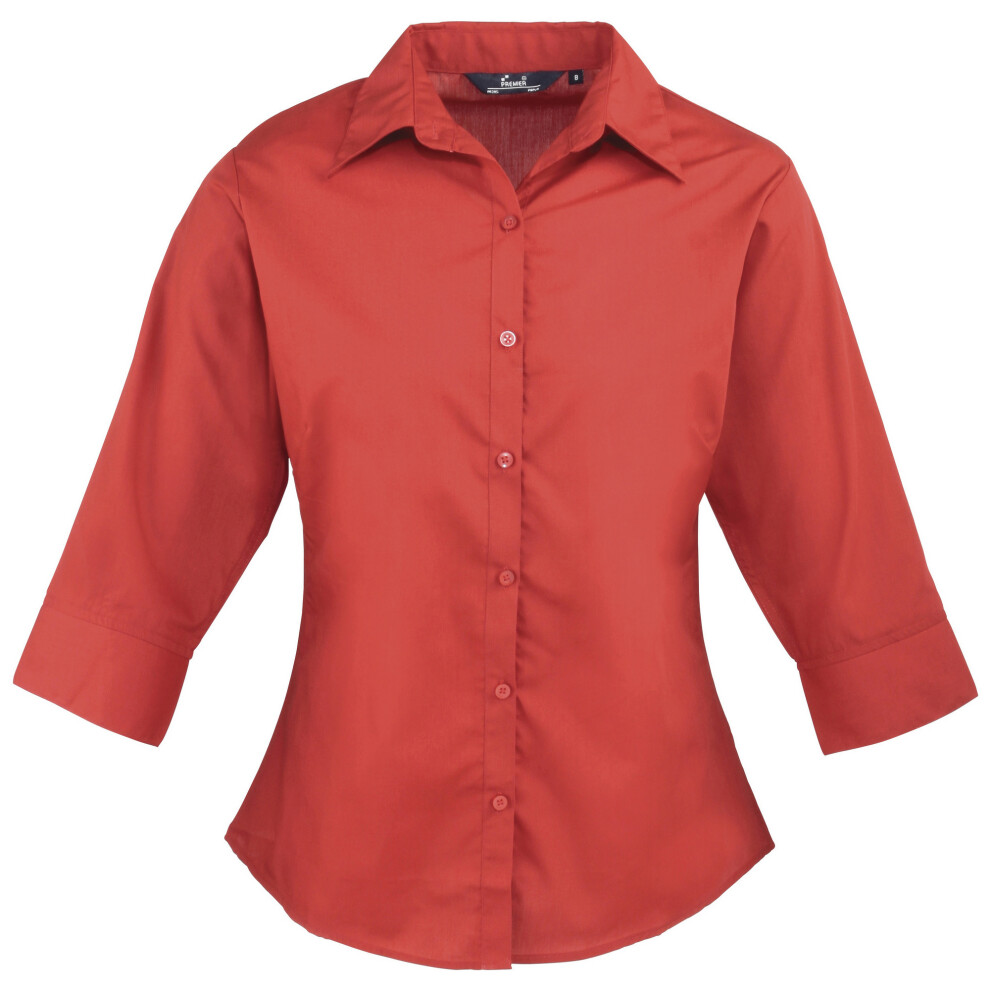 3 4 Sleeve Poplin Blouse Plain Work Shirt