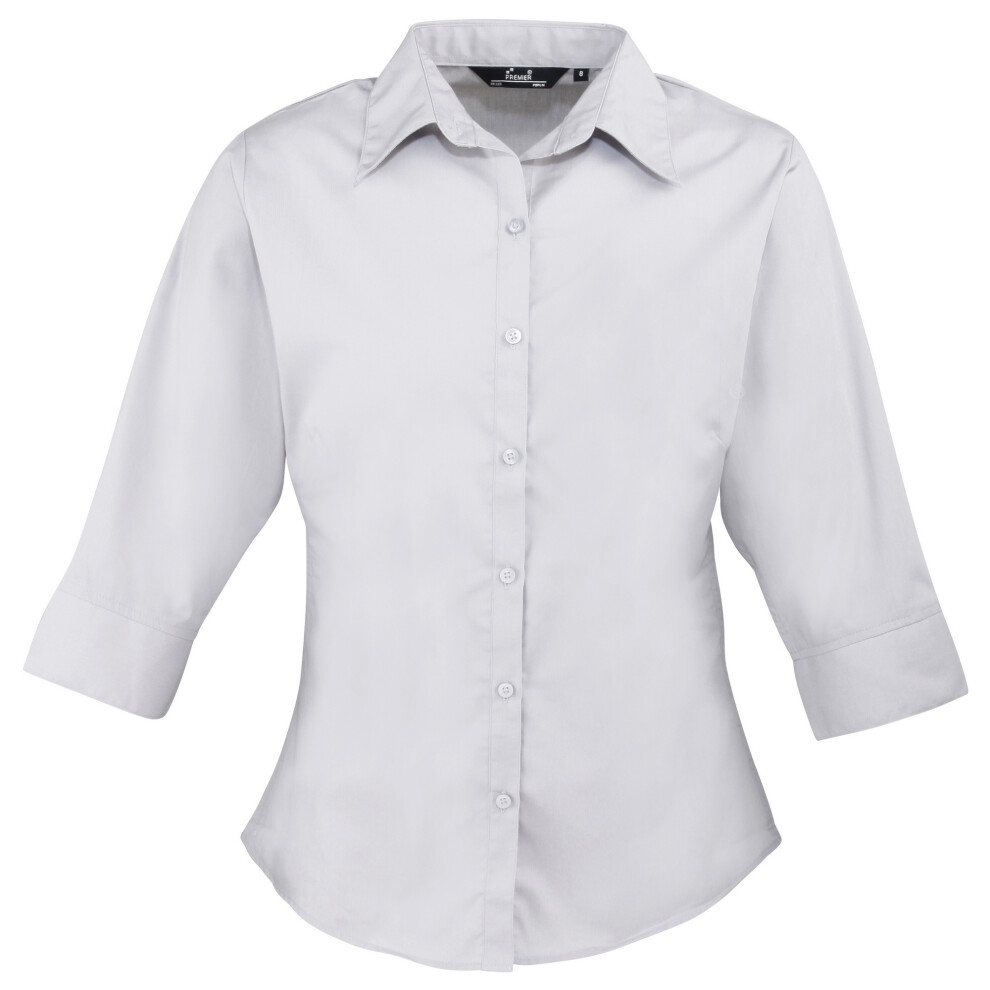 (24, Silver) Premier 3/4 Sleeve Poplin Blouse / Plain Work Shirt