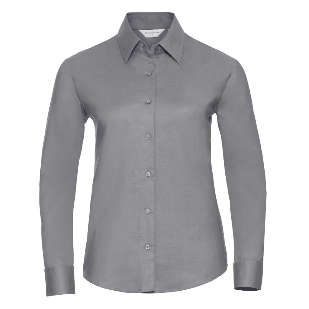 (4XL, Silver) Russell Collection Ladies/Womens Long Sleeve Easy Care Oxford Shirt