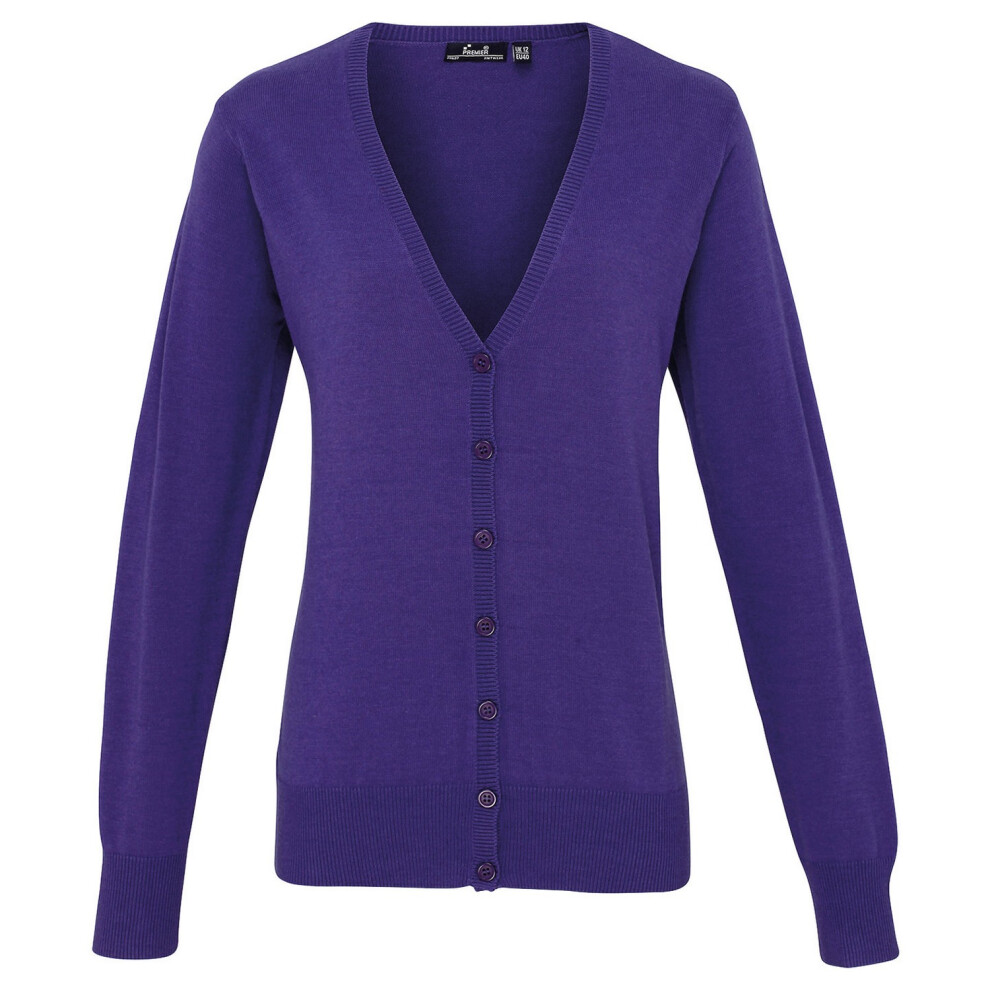 (8 UK, Purple) Premier Womens/Ladies Cotton Acrylic V Neck Cardigan