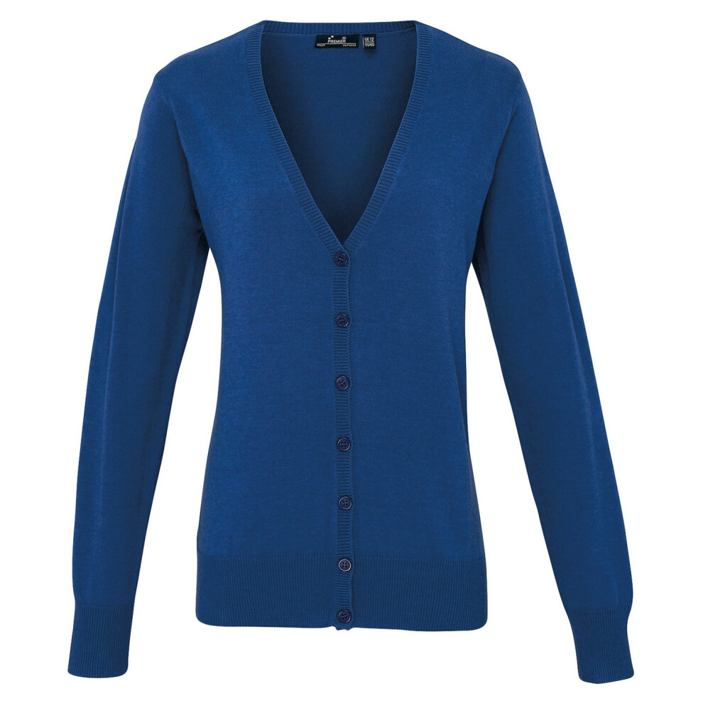 (10 UK, Royal Blue) Premier Womens/Ladies Cotton Acrylic V Neck Cardigan