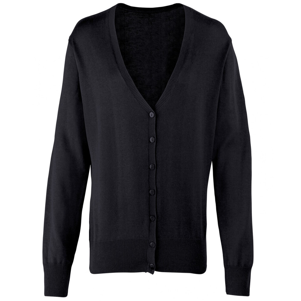 (10 UK, Black) Premier Womens/Ladies Cotton Acrylic V Neck Cardigan