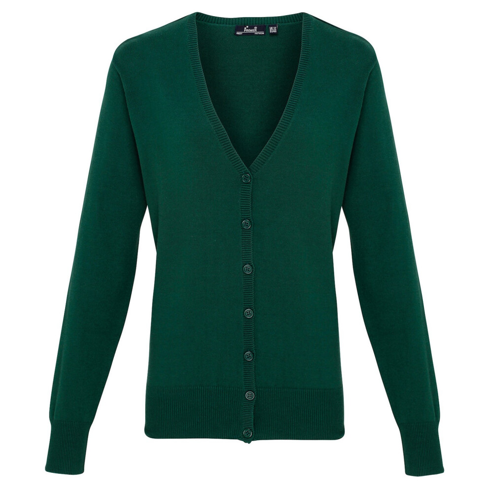 (10 UK, Bottle Green) Premier Womens/Ladies Cotton Acrylic V Neck Cardigan