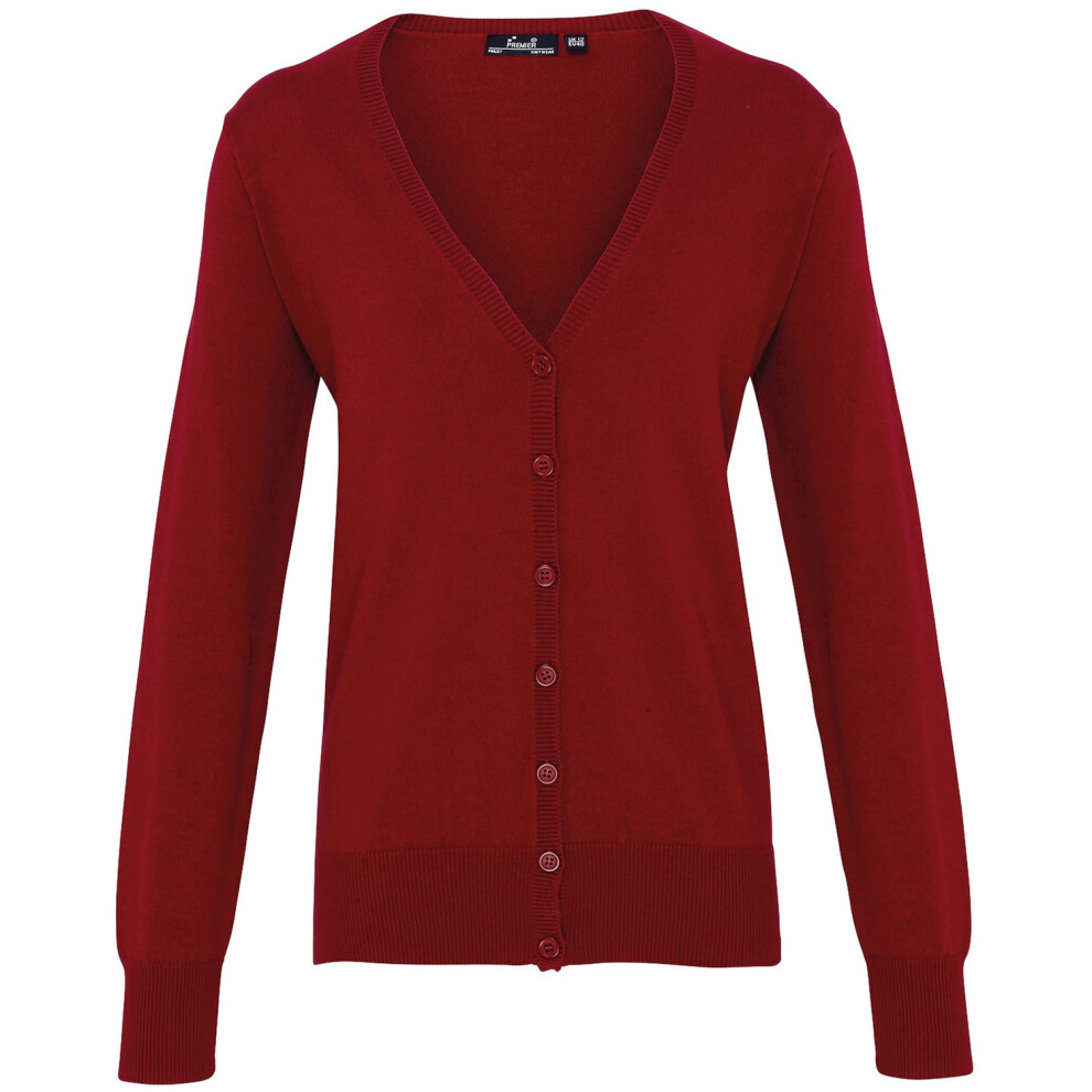 (8 UK, Burgundy) Premier Womens/Ladies Cotton Acrylic V Neck Cardigan