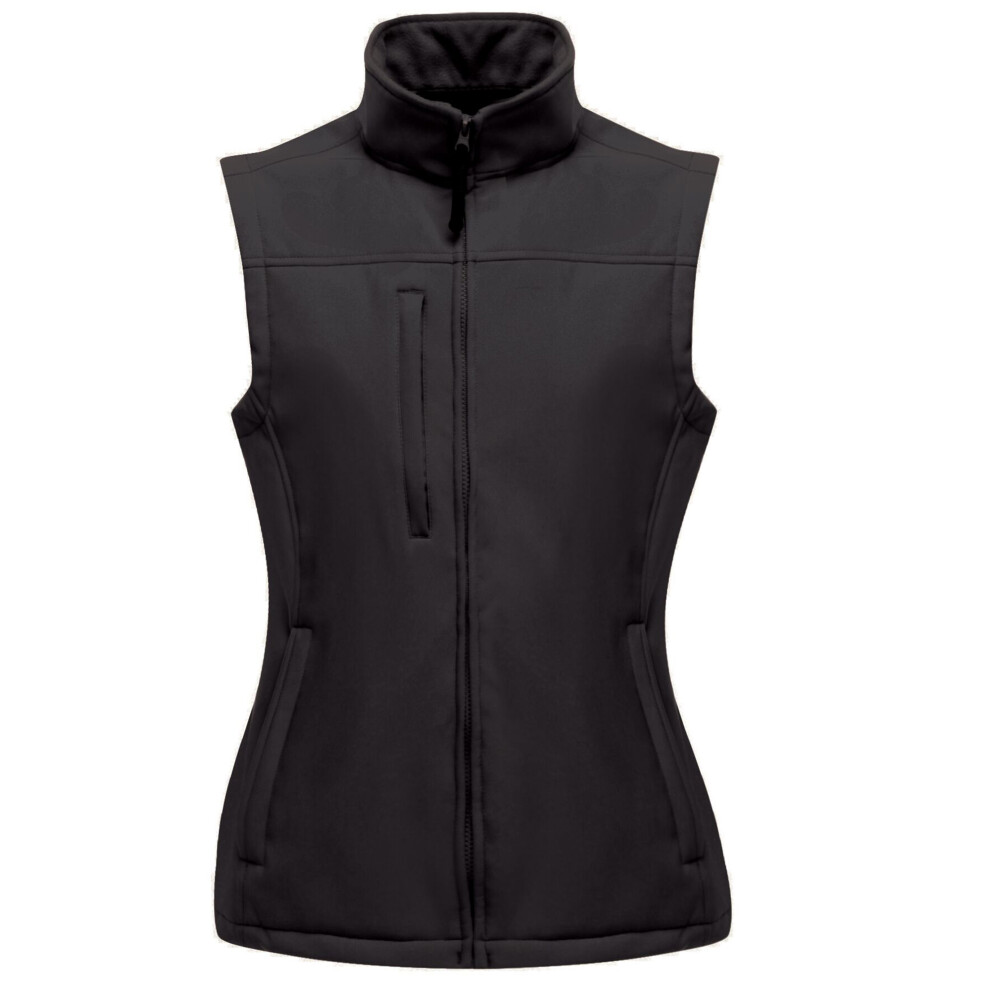 (16, All Black) Regatta Womens/Ladies Flux Softshell Bodywarmer / Sleeveless Jacket (Water Repellent & Wind Resistant)