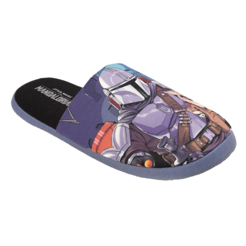 (9 UK-10 UK, Black/Blue) Star Wars: The Mandalorian Mens Slippers