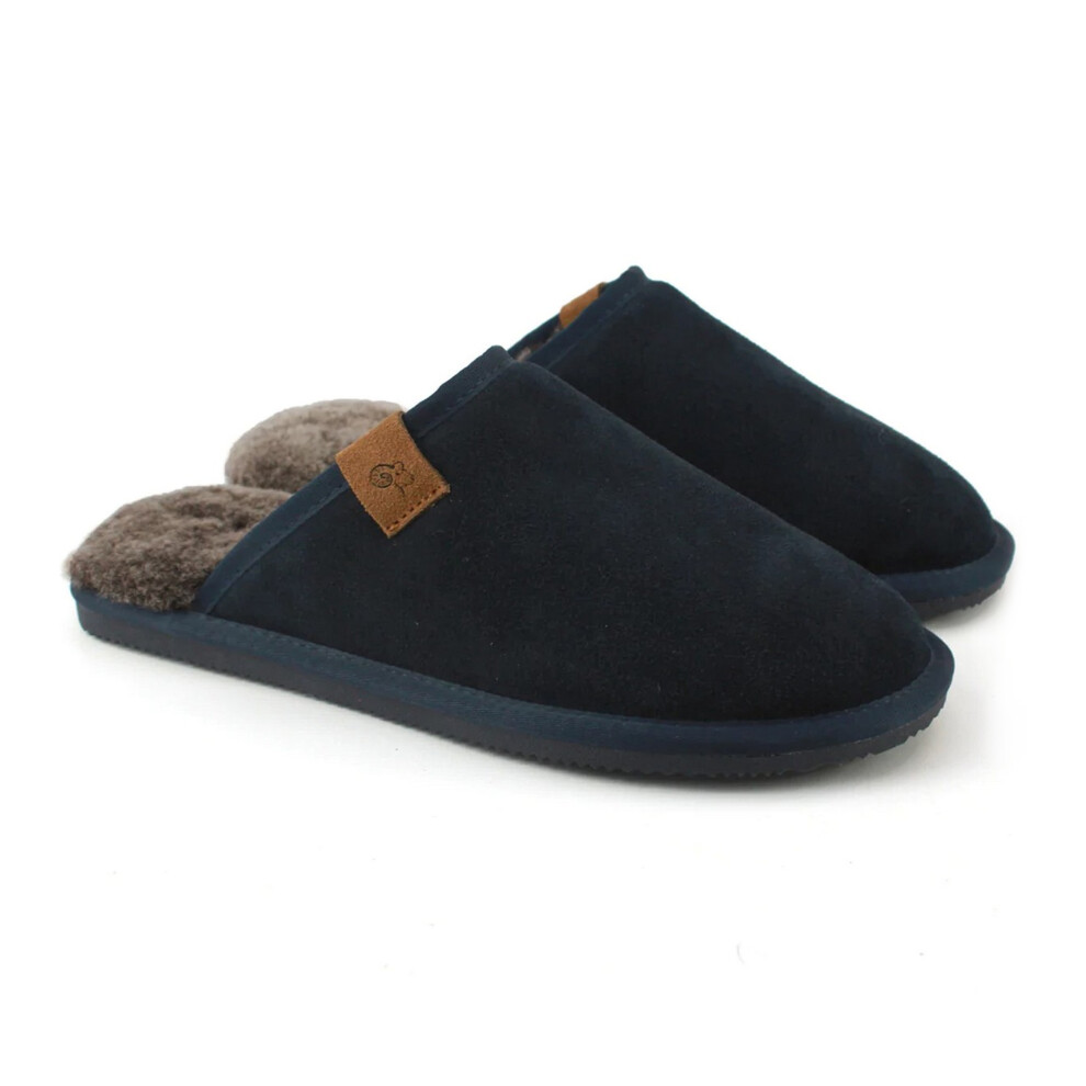 (7 UK, Navy) Eastern Counties Leather Mens Tipped Sheepskin Slippers