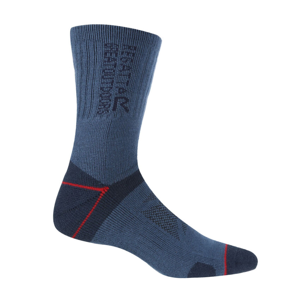 (6 UK-8 UK, Dark Denim/Dark Red) Regatta Mens Blister Protection II Socks (Pack Of 2)