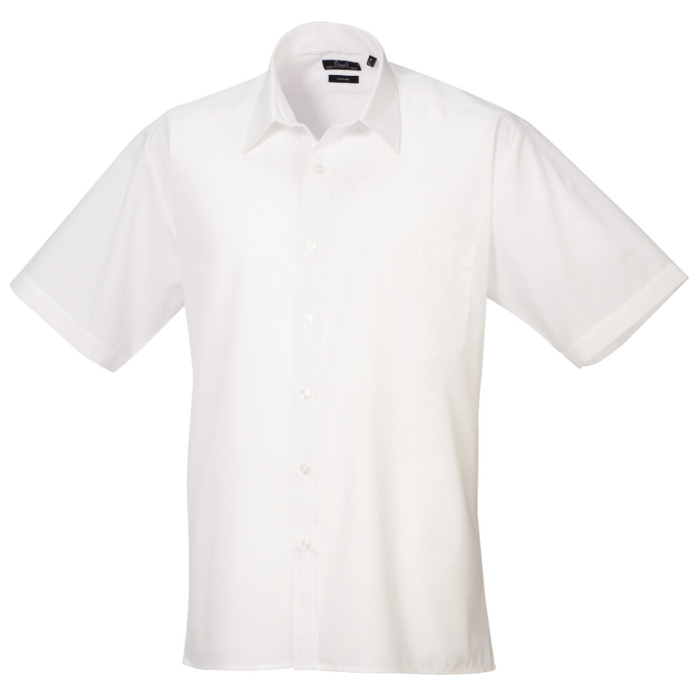 (22, White) Premier Mens Short Sleeve Formal Poplin Plain Work Shirt