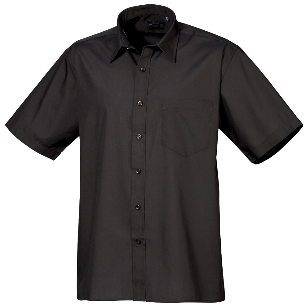 (21, Black) Premier Mens Short Sleeve Formal Poplin Plain Work Shirt