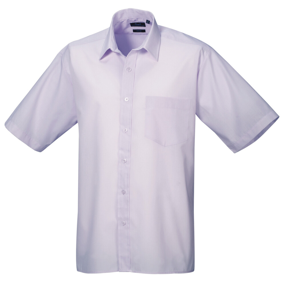 (17.5, Lilac) Premier Mens Short Sleeve Formal Poplin Plain Work Shirt