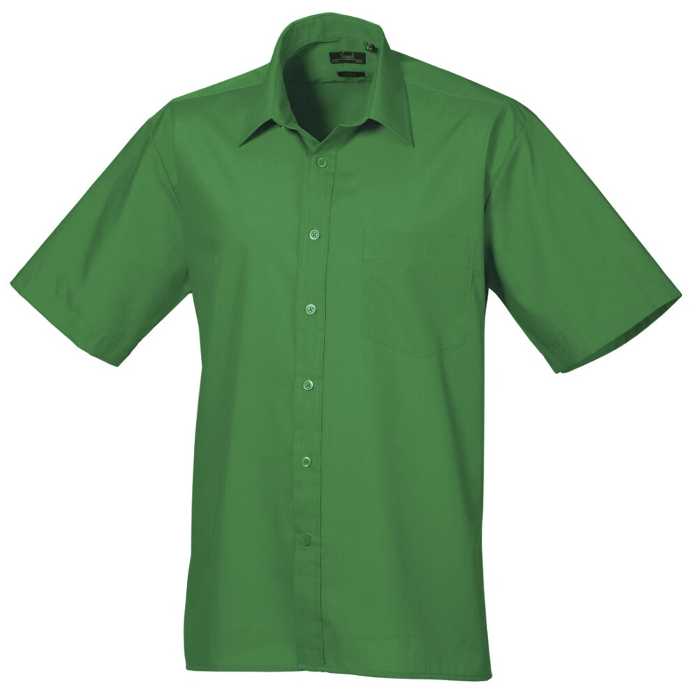 (18, Emerald) Premier Mens Short Sleeve Formal Poplin Plain Work Shirt