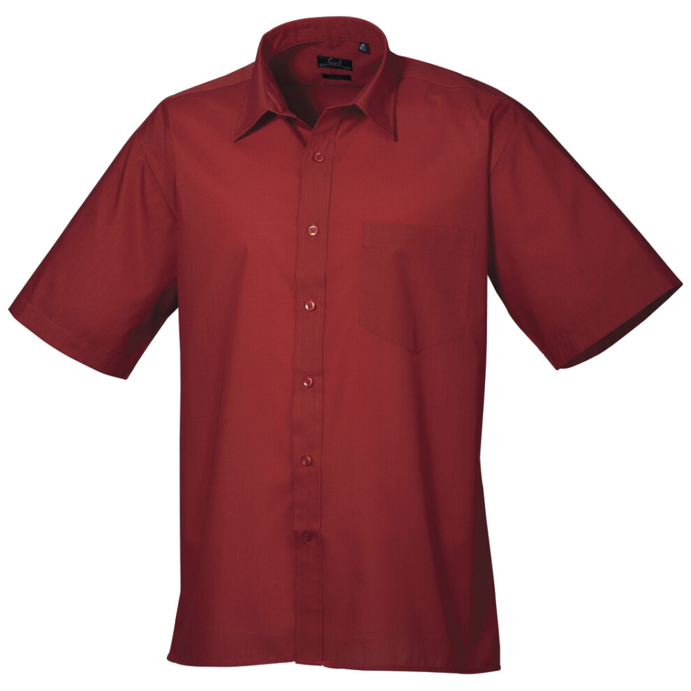 (15, Burgundy) Premier Mens Short Sleeve Formal Poplin Plain Work Shirt