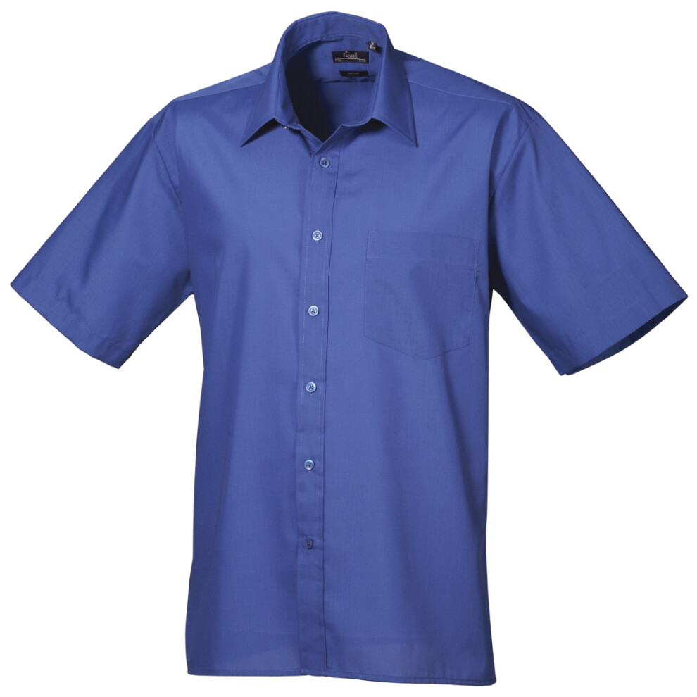 (14.5, Royal) Premier Mens Short Sleeve Formal Poplin Plain Work Shirt