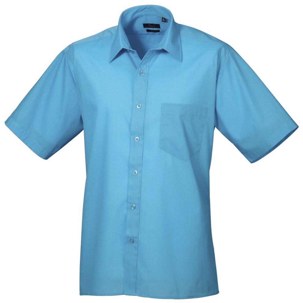 (18.5, Turquoise) Premier Mens Short Sleeve Formal Poplin Plain Work Shirt