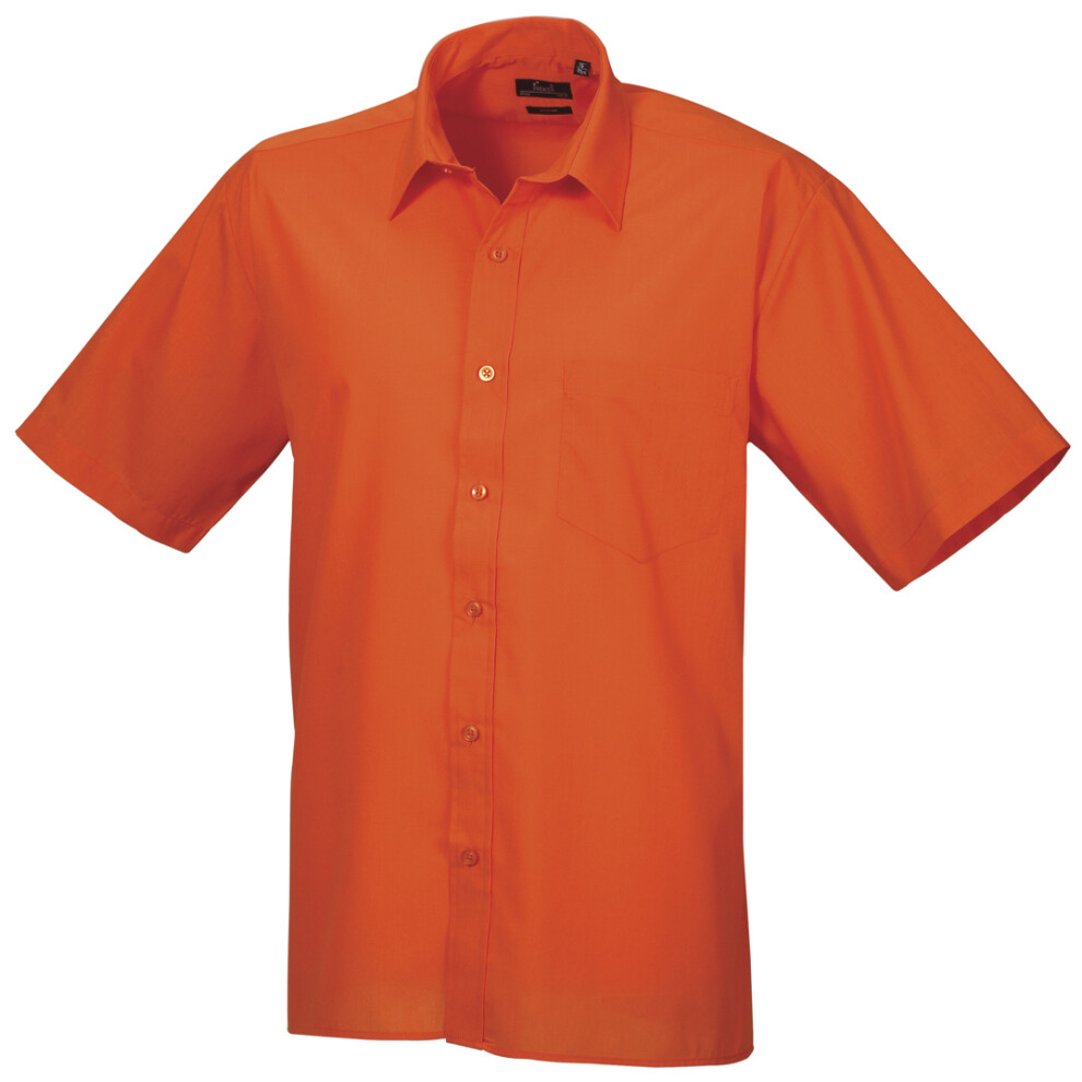 (19, Orange) Premier Mens Short Sleeve Formal Poplin Plain Work Shirt