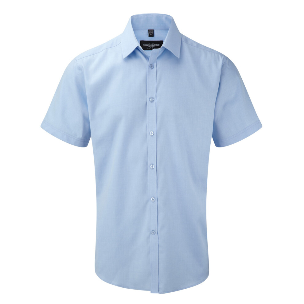 (17.5, Light Blue) Russell Mens Short Sleeve Herringbone Work Shirt