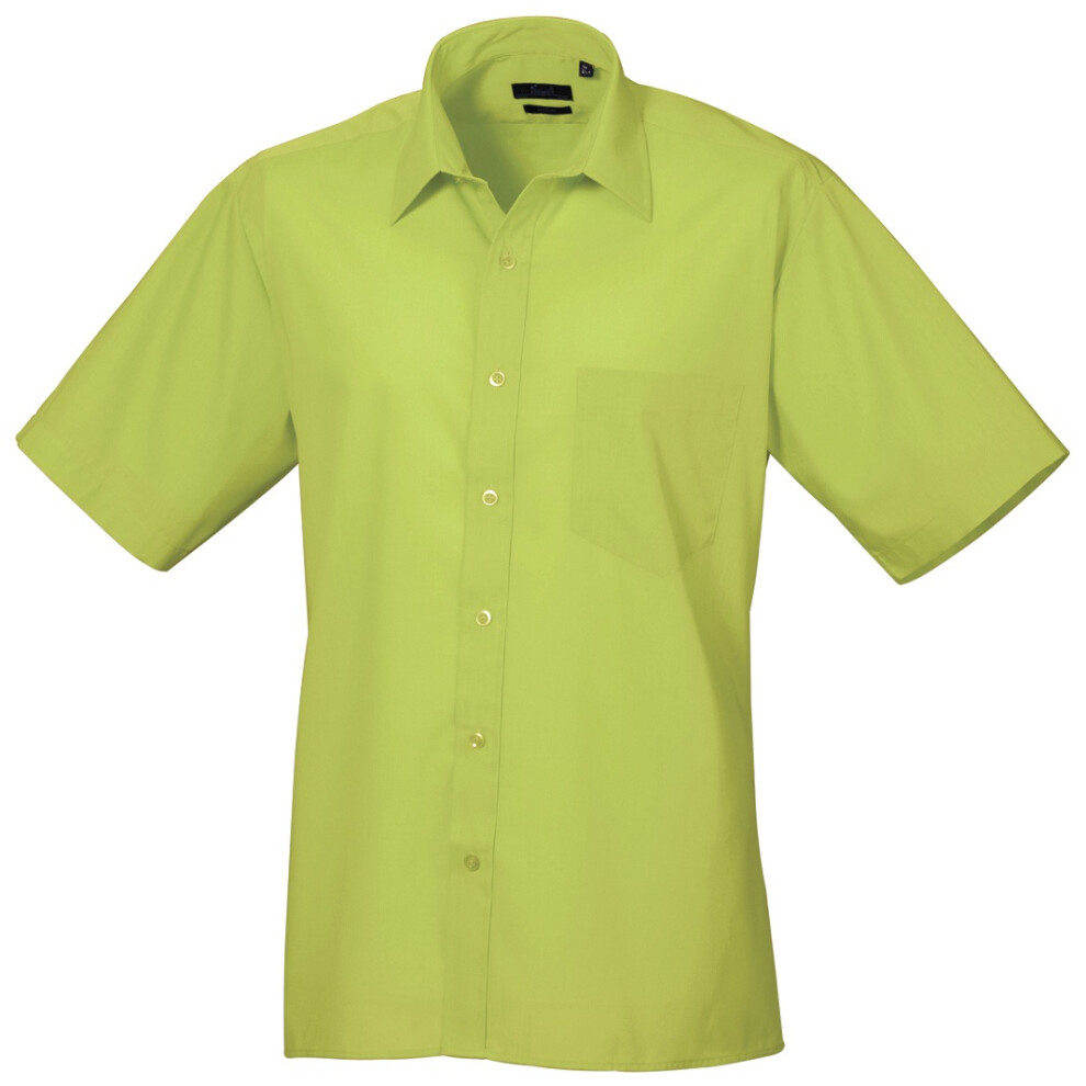 (18.5, Lime) Premier Mens Short Sleeve Formal Poplin Plain Work Shirt