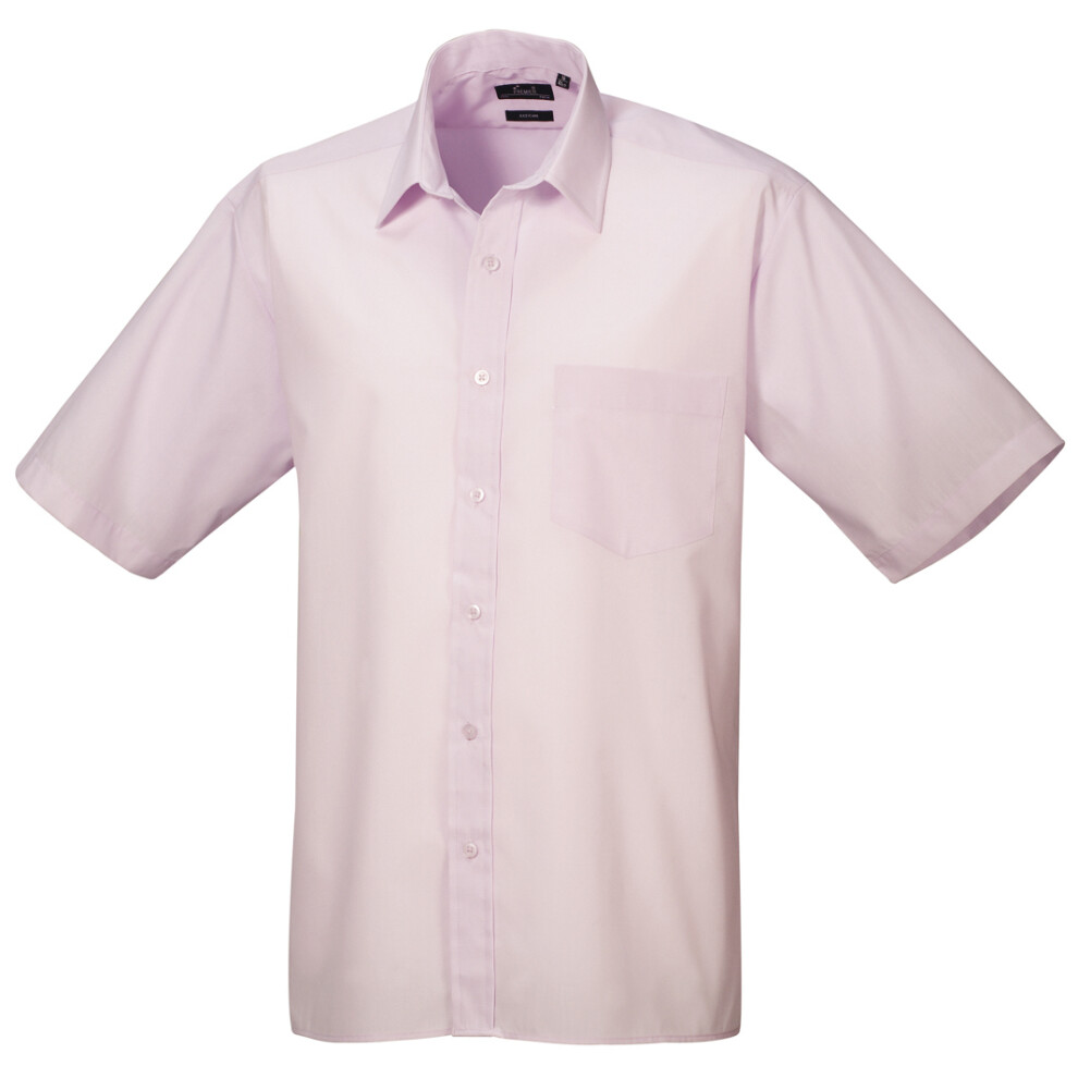 (19, Pink) Premier Mens Short Sleeve Formal Poplin Plain Work Shirt