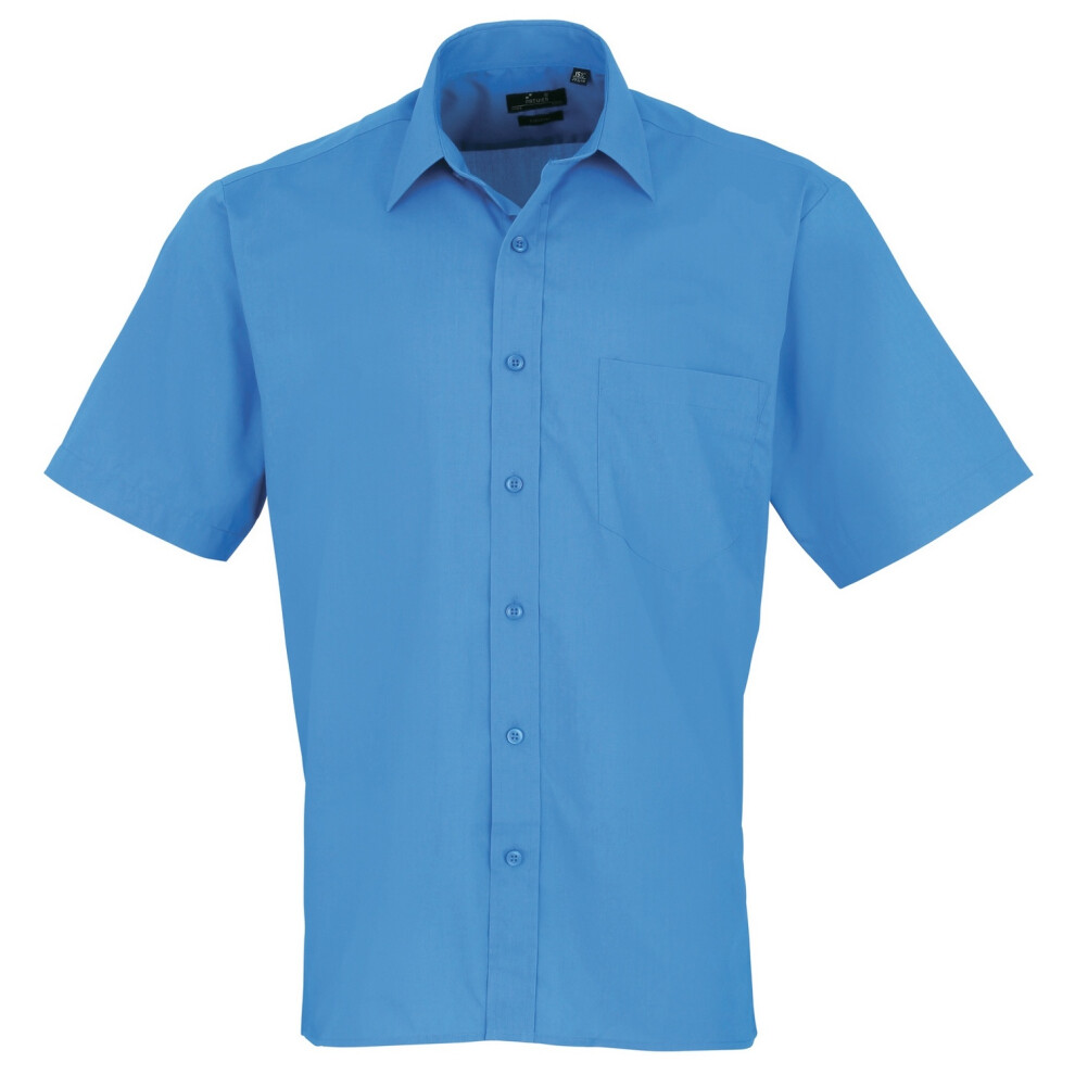 (16, Sapphire) Premier Mens Short Sleeve Formal Poplin Plain Work Shirt