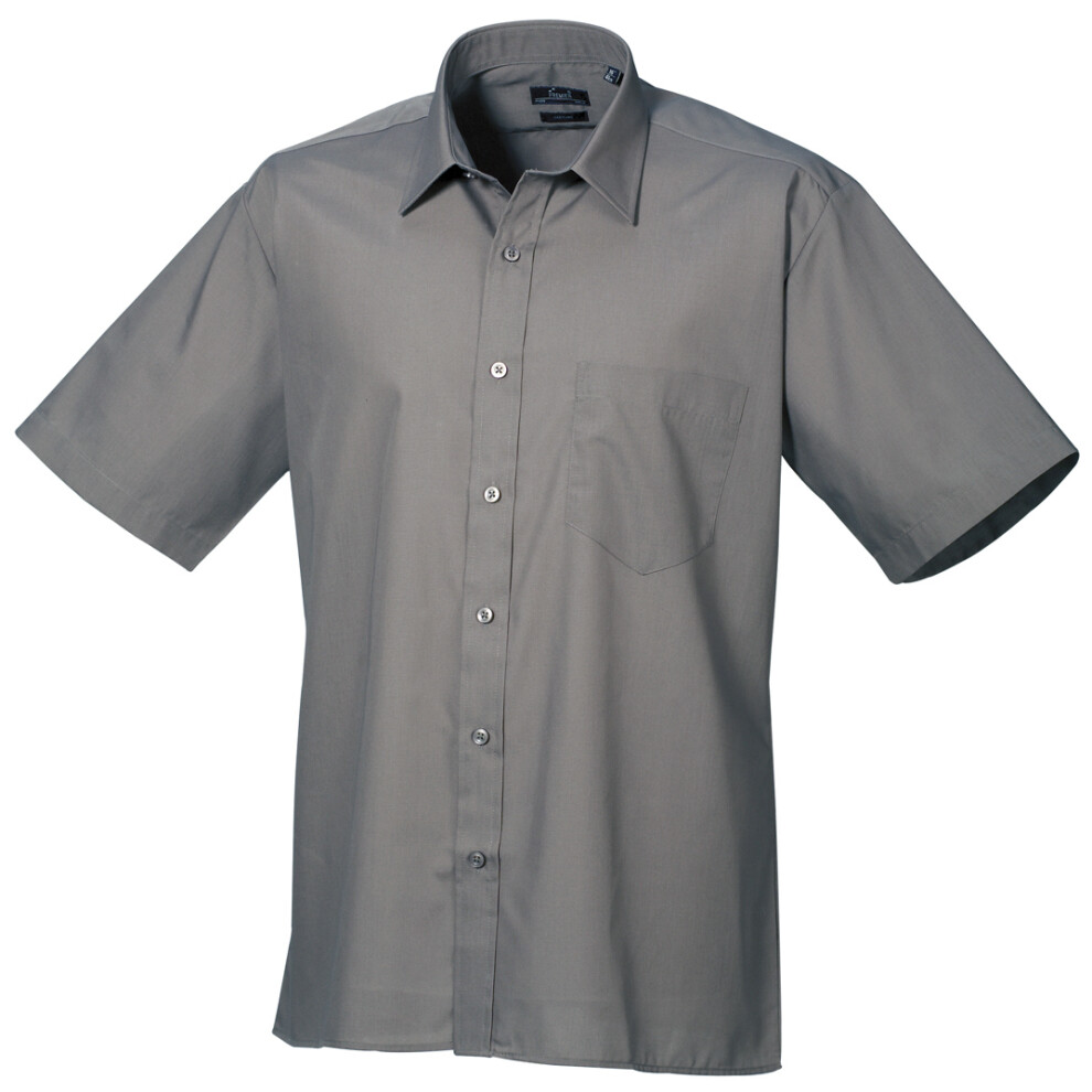 (23, Dark Grey) Premier Mens Short Sleeve Formal Poplin Plain Work Shirt