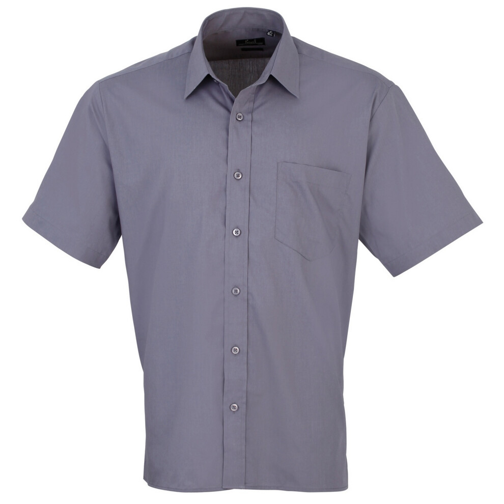 (23, Steel) Premier Mens Short Sleeve Formal Poplin Plain Work Shirt