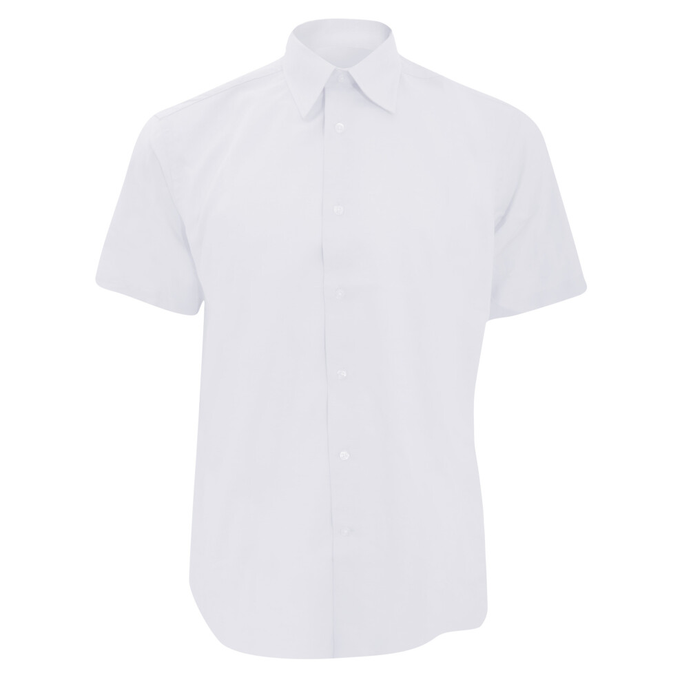 (16inch, White) Russell Collection Mens Short Sleeve Easy Care Tailored Oxford Shirt
