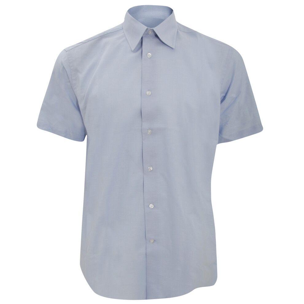 (19inch, Oxford Blue) Russell Collection Mens Short Sleeve Easy Care Tailored Oxford Shirt