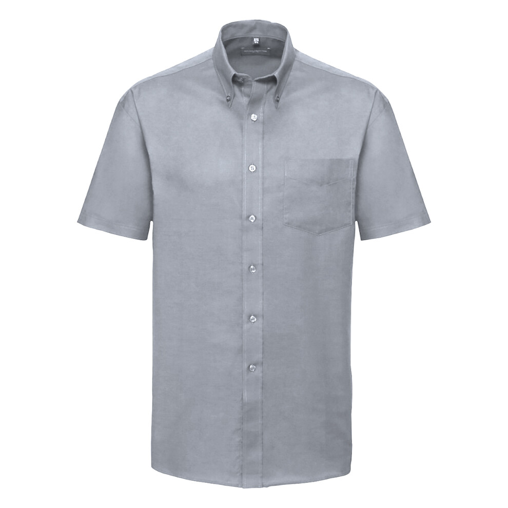 (17inch, Silver Grey) Russell Collection Mens Short Sleeve Easy Care Oxford Shirt