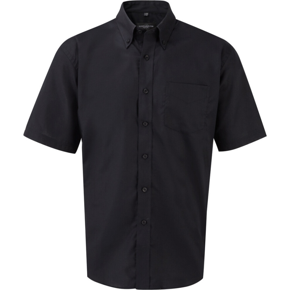 (20inch, Black) Russell Collection Mens Short Sleeve Easy Care Oxford Shirt