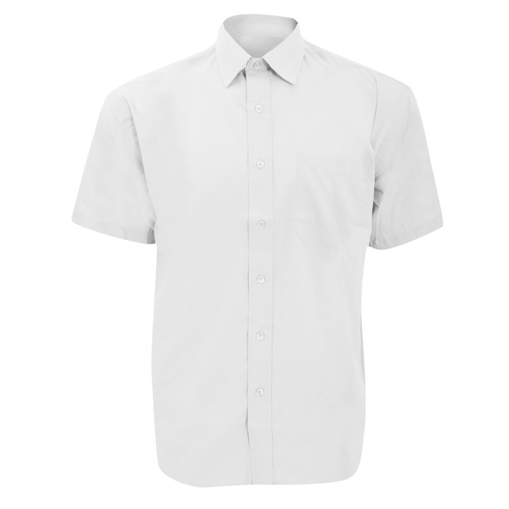 (14.5, White) Russell Collection Mens Short Sleeve Poly-Cotton Easy Care Poplin Shirt