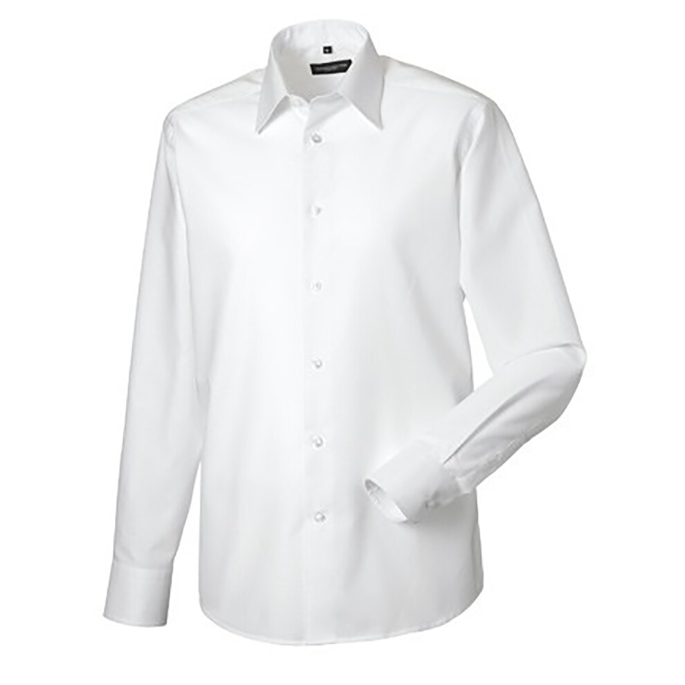 (19.5inch, White) Russell Collection Mens Long Sleeve Easy Care Tailored Oxford Shirt