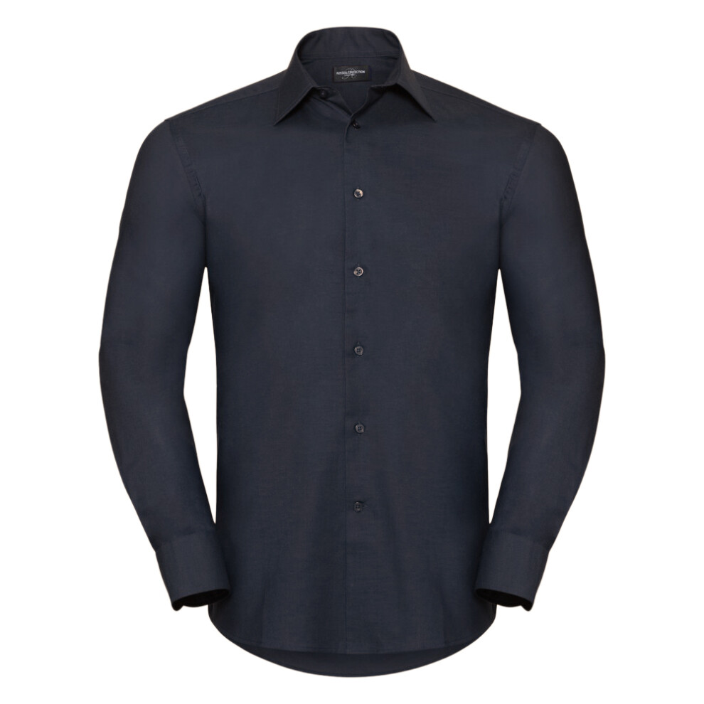 (19inch, Black) Russell Collection Mens Long Sleeve Easy Care Tailored Oxford Shirt
