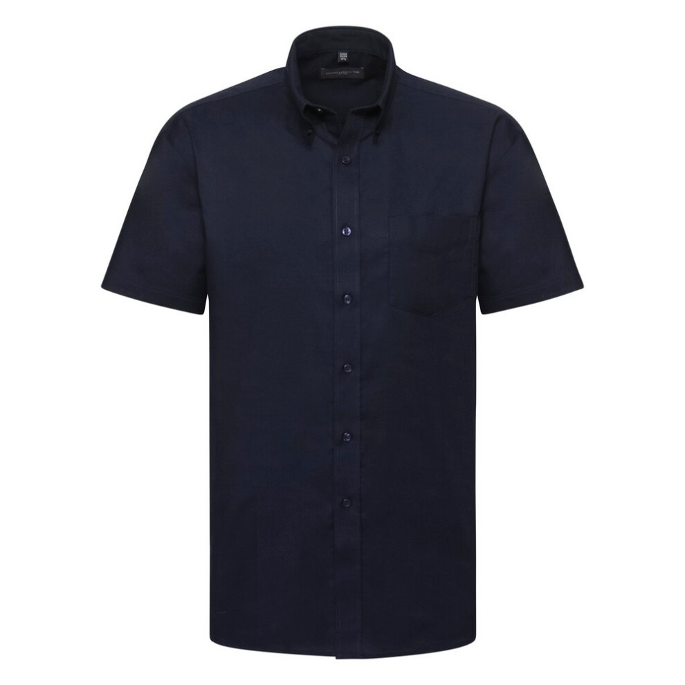 (19.5inch, Bright Navy) Russell Collection Mens Short Sleeve Easy Care Oxford Shirt